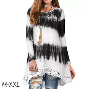 Black and White Tie Dye Lace Hem Tunic